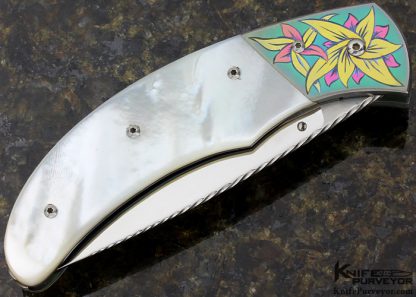 Peter Wile Custom Knife Mother of Pearl Linerlock Engraved by Donald Bell - Image 3