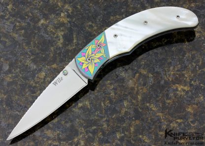 Peter Wile Custom Knife Mother of Pearl Linerlock Engraved by Donald Bell