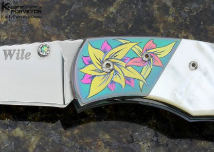 Peter Wile Custom Knife Mother of Pearl Linerlock Engraved by Donald Bell - Image 2