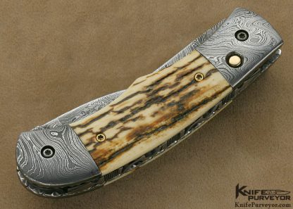 Phil Booth Custom Knife Mammoth Ivory & Damascus Double Blade Button Release 1/11/12 - Image 3