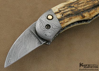 Phil Booth Custom Knife Mammoth Ivory & Damascus Double Blade Button Release 1/11/12 - Image 2