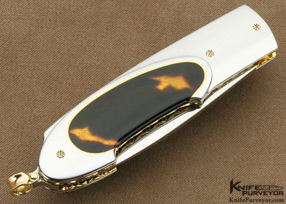 Salvatore Puddu Custom Knife Exotic Material Semi-Interframe "Duca" Lockback with 18Kt Gold Spacers & Bale - Image 4