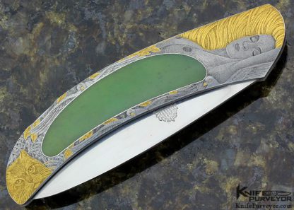 Tim Herman Custom Knife Engraved by Martin Butler Jade Interframe Lockback - Image 4