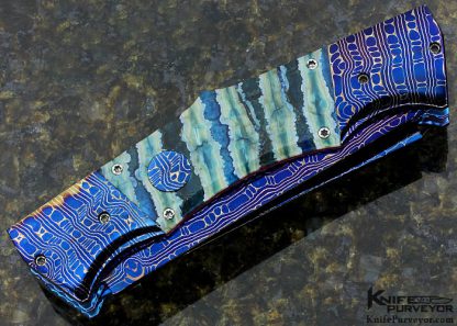 Rainy Vallotton Custom Knife With Molar & Blued Chad Nichols Damascus Double Enders Auto Linerlock - Image 4