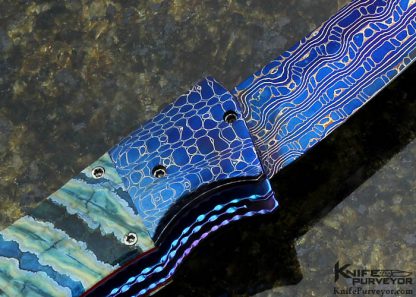 Rainy Vallotton Custom Knife With Molar & Blued Chad Nichols Damascus Double Enders Auto Linerlock - Image 3