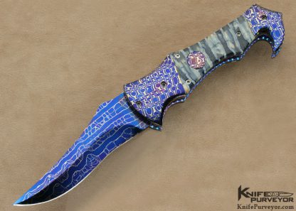 Rainy Vallotton Custom Knife Blued Chad Nichols Damascus Auto "Goblin" Linerlock