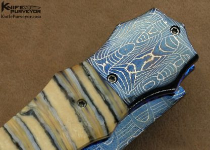 Rainy Vallotton Custom Knife Mammoth Molar & Blued Chad Nichols Mosaic Damascus "Hell Razor" Double Action Automatic Linerlock - Image 5