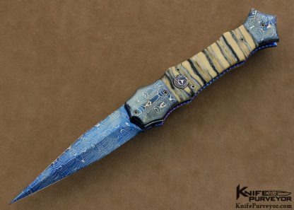 Rainy Vallotton Custom Knife Mammoth Molar & Blued Chad Nichols Mosaic Damascus "Hell Razor" Double Action Automatic Linerlock