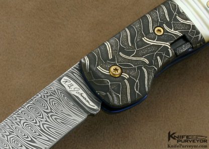 R.B. Johnson Custom Knife Mother of Pearl Shell & Damascus Lever Release - Image 2