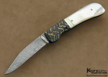 R.B. Johnson Custom Knife Mother of Pearl Shell & Damascus Lever Release