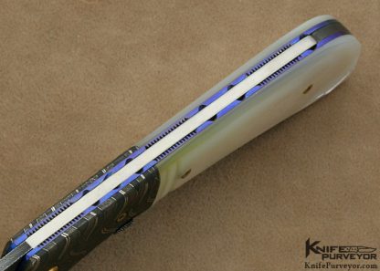 R.B. Johnson Custom Knife Mother of Pearl Shell & Damascus Lever Release - Image 4