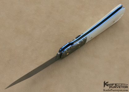 R.B. Johnson Custom Knife Mother of Pearl Shell & Damascus Lever Release - Image 5