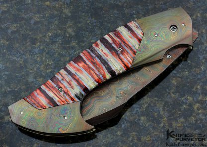 Reese Weiland Custom Knife Blued Damascus Jumbo Rastor Linerlock - Image 3