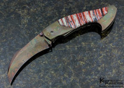 Reese Weiland Custom Knife Blued Damascus Jumbo Rastor Linerlock