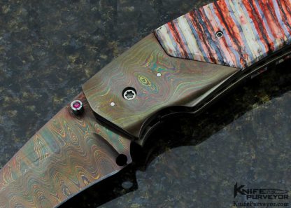 Reese Weiland Custom Knife Blued Damascus Jumbo Rastor Linerlock - Image 2