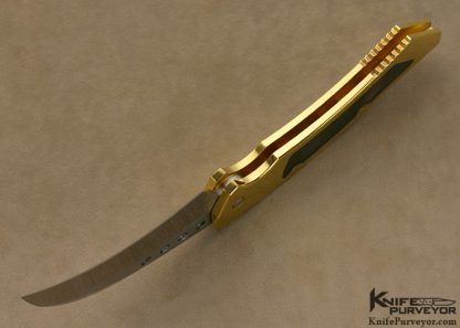 Reese Weiland Custom Knife 24Kt Gold Plated  Black Lip Tahitian Pearl Shell Interframe Hawk #1 Button Release Automatic - Image 7