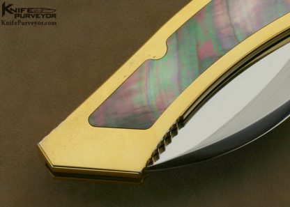 Reese Weiland Custom Knife 24Kt Gold Plated  Black Lip Tahitian Pearl Shell Interframe Hawk #1 Button Release Automatic - Image 5