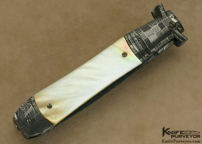 Richard S Wright Custom Knife Robert Eggerling Mosaic Damascus & South Sea Gold Lip Pearl Ambidextrous Bolster Release Auto Linerlock - Image 3