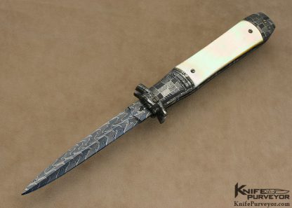 Richard S Wright Custom Knife Robert Eggerling Mosaic Damascus & South Sea Gold Lip Pearl Ambidextrous Bolster Release Auto Linerlock