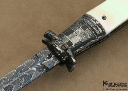 Richard S Wright Custom Knife Robert Eggerling Mosaic Damascus & South Sea Gold Lip Pearl Ambidextrous Bolster Release Auto Linerlock - Image 2