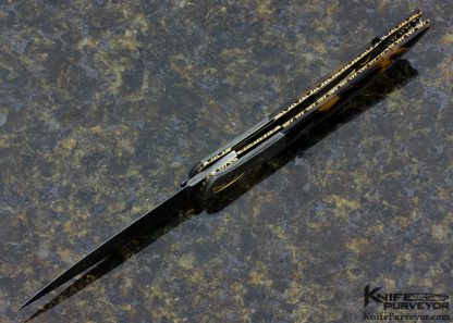 Rick Dunkerley Damascus, Amber with 24K Gold Inlay Linerlock - Image 5