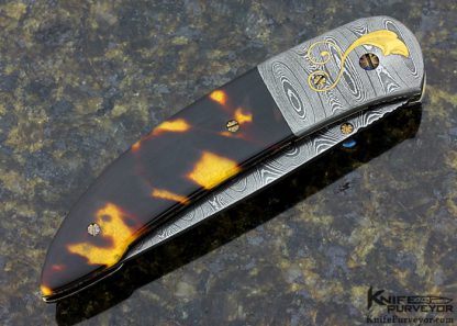 Rick Dunkerley Damascus, Amber with 24K Gold Inlay Linerlock - Image 3