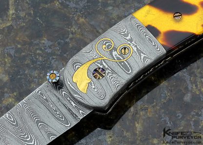 Rick Dunkerley Damascus, Amber with 24K Gold Inlay Linerlock - Image 2