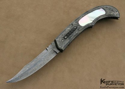 Rick Hinderer Custom Knife Sole Authorship Damascus & Mother of Pearl Automatic