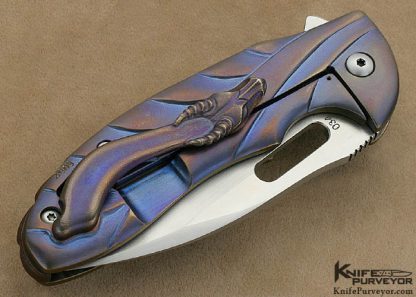 Korth Custom Knife Rudy Carved Anodized Titanium IKBS Frame Lock Flipper - Image 3