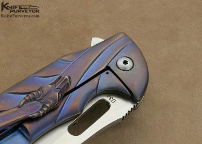 Korth Custom Knife Rudy Carved Anodized Titanium IKBS Frame Lock Flipper - Image 4