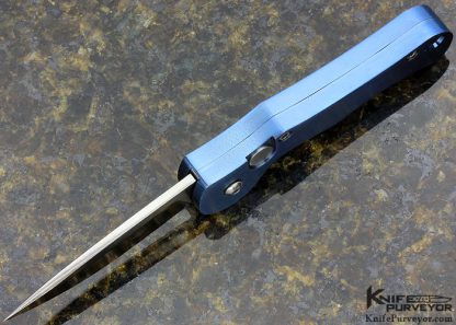 Robbie Dalton Custom Knife  "Mantis" Blued Anodized Aluminum Button Release Auto - Image 4