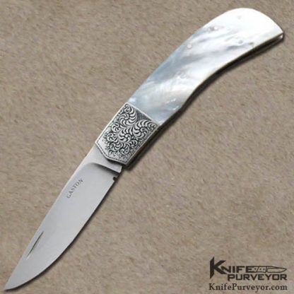 Ron Gaston Custom Knife Mother of Pearl Slipjoint Engraved by Simon Lytton