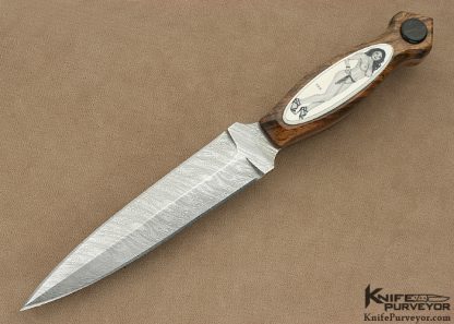 Ron Luebke Jr. Custom Knife Sole Authorship Scrimshawed  Antique Elephant Ivory & Damascus Dagger