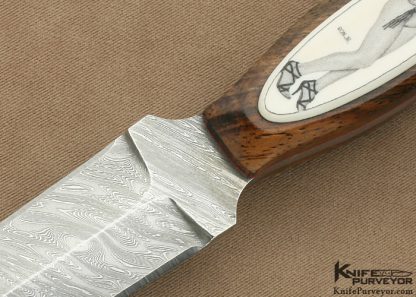 Ron Luebke Jr. Custom Knife Sole Authorship Scrimshawed  Antique Elephant Ivory & Damascus Dagger - Image 2