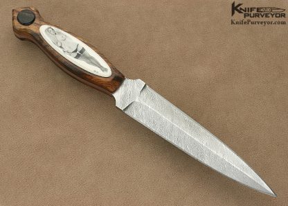 Ron Luebke Jr. Custom Knife Sole Authorship Scrimshawed  Antique Elephant Ivory & Damascus Dagger - Image 4