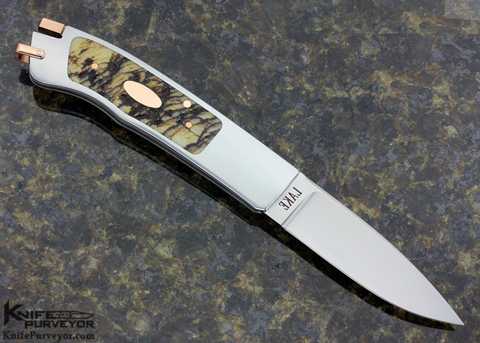 Ron Lake Custom Knife Jon Robyn Engraved Fly Fishing Stag Interframe Tail  Lock - Knife Purveyor