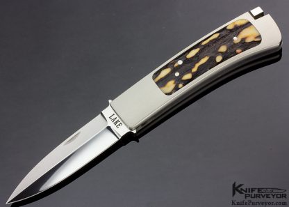 Ron Lake Custom Knife Premium Stag Interframe Titanium Frame Boot Blade Tail Lock