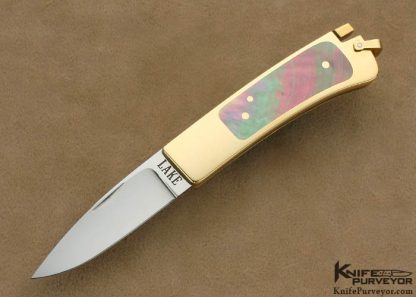 Ron Lake Custom Knife Black Lip Tahitian Pearl Shell 14 Kt Gold Interframe "Watch Pocket" Tail Lock