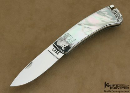 Ron Lake Custom Knife Engraved by Michael Collins Mother of Pearl Interframe with Silver Toothpick Tail Lock 8/17/12