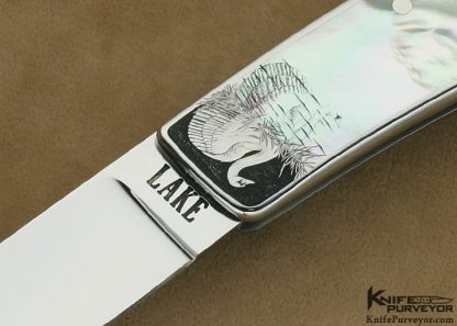 Ron Lake Custom Knife Engraved by Michael Collins Mother of Pearl Interframe with Silver Toothpick Tail Lock 8/17/12 - Image 2