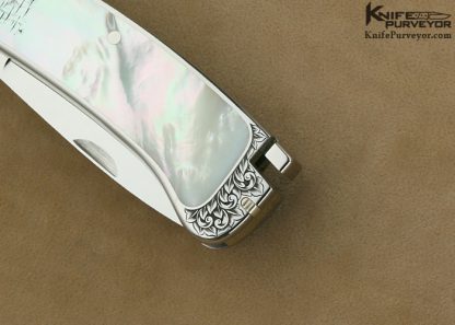 Ron Lake Custom Knife Engraved by Michael Collins Mother of Pearl Interframe with Silver Toothpick Tail Lock - Image 6