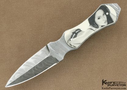 Ron Luebke Jr. Custom Knife Sole Authorship Scrimshawed Antique Elephant Ivory & Damascus Miniature Dagger