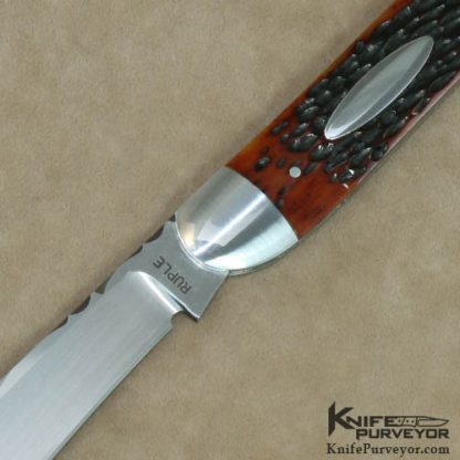 Bill Ruple Custom Knife Amber Jigged Bone Texas Toothpick Slipjoint - Image 2