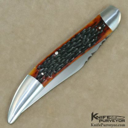 Bill Ruple Custom Knife Amber Jigged Bone Texas Toothpick Slipjoint - Image 3