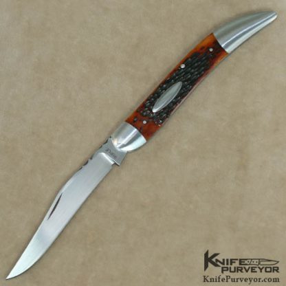 Bill Ruple Custom Knife Amber Jigged Bone Texas Toothpick Slipjoint