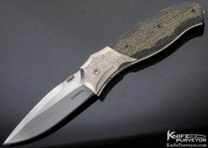 Sal Manaro Custom Knife Stippled and Hand Rubbed Satin Finished Titanium with Textured Canvas Micarta "Rush" Linerlock