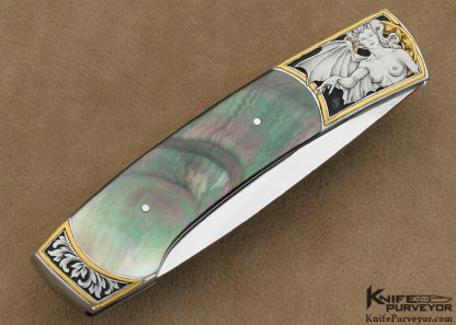 Scott Sawby Custom Knife Blacklip Pearl Swift Engraved by Jon Robyn - Image 3