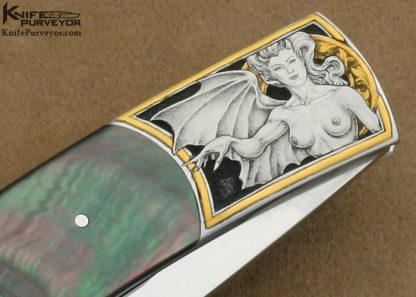 Scott Sawby Custom Knife Blacklip Pearl Swift Engraved by Jon Robyn - Image 4