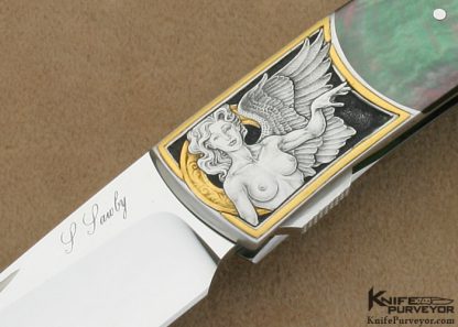 Scott Sawby Custom Knife Blacklip Pearl Swift Engraved by Jon Robyn - Image 2