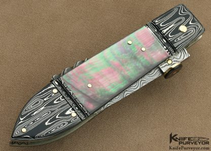 Jim Schmidt Custom Knife Sole Authorship Damascus & Black Lip Tahitian Pearl Shell Lockback Dagger #2 "Hand Candy" made in 1994 - Image 3